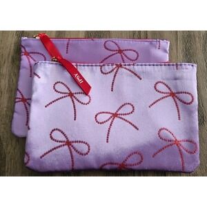 2 x Ipsy December 2025 Makeup Cosmetic Bag Purple with bedazzled Red Bows Ribbon